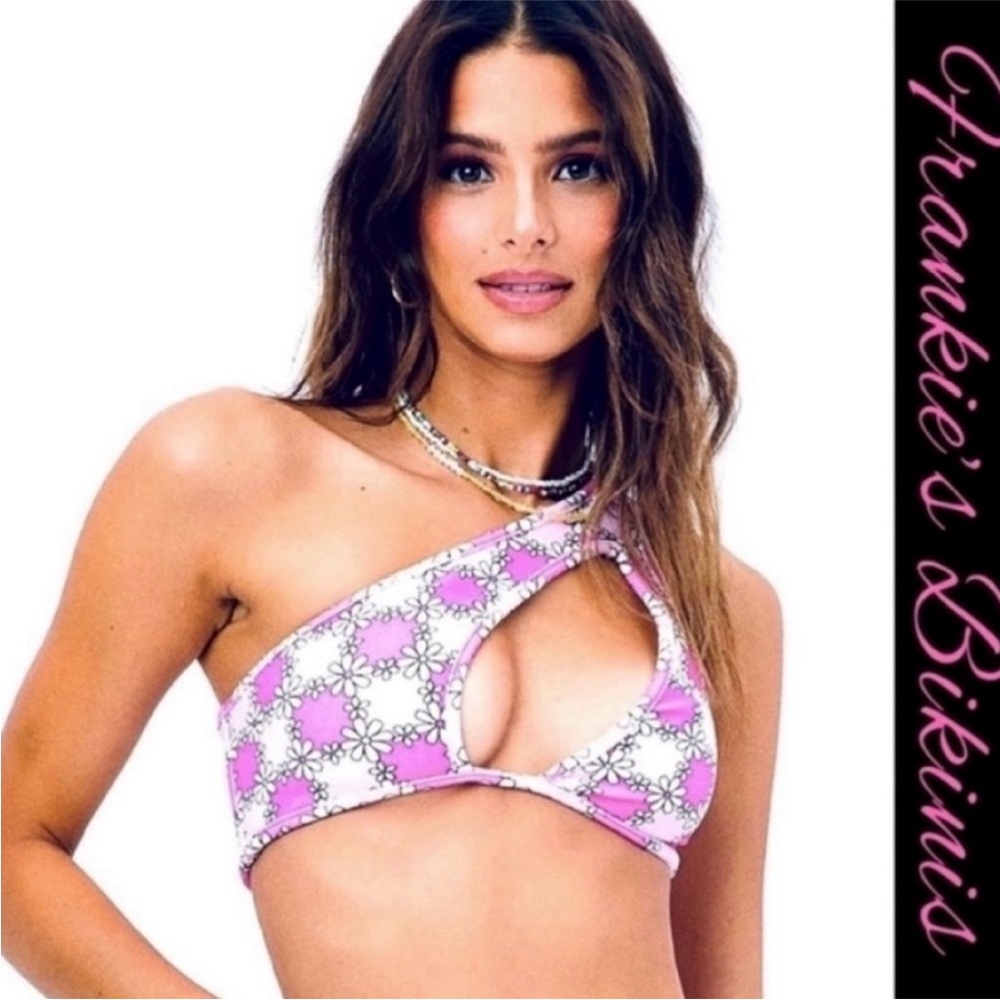 Frankie’s Bikinis Syd Top In Terry Pink Daisy NWOT L